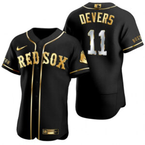 Men Boston Red Sox #11 Rafael Devers Black Gold Flex base Stitched Baseball Jersey