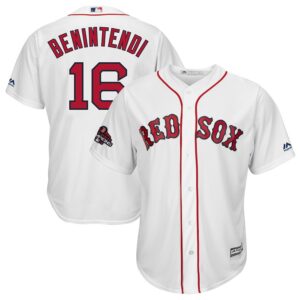 Men Boston Red Sox #16 Andrew Benintendi Majestic White 2018 World Series Champions Team Logo Player Stitched MLB Jersey