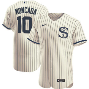 Men Chicago White Sox #10 Yoan Moncada 2021 Cream/Navy Field of Dreams Name&Number Flex Base Stitched Jersey