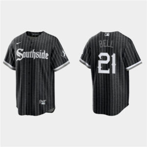 Men Chicago White Sox #21 George Bell Black 2021 City Connect Cool Base Stitched MLB Jersey