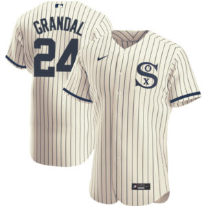 Men Chicago White Sox #24 Yasmani Grandal 2021 Cream/Navy Field of Dreams Flex Base Stitched Jersey