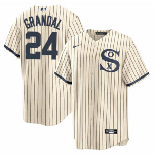 Men Chicago White Sox #24 Yasmani Grandal 2021 Cream/Navy Name&Number Field of Dreams Cool Base Stitched Jersey