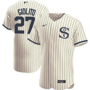 Men Chicago White Sox #27 Lucas Giolito 2021 Cream/Navy Field of Dreams Name&Number Flex Base Stitched Jersey