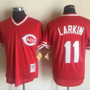 Men Cincinnati Reds #11 Barry Larkin Red Throwback Stitched MLB Jersey