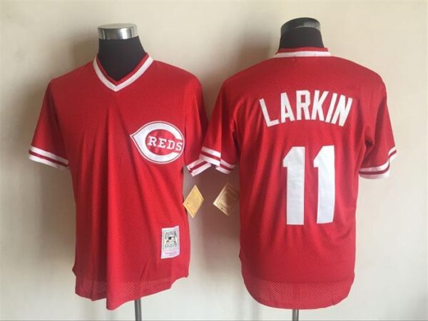 Men Cincinnati Reds #11 Barry Larkin Red Throwback Stitched MLB Jersey