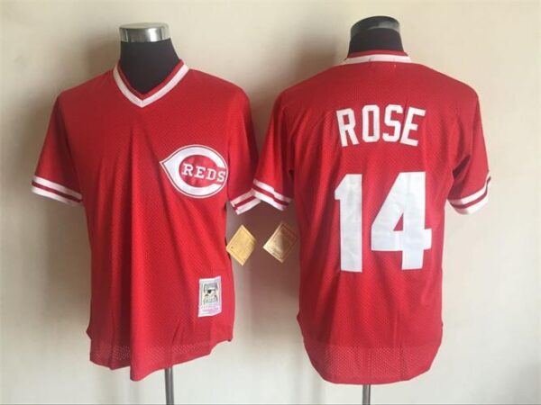 Men Cincinnati Reds #14 Pete Rose Red Throwback Stitched MLB Jersey