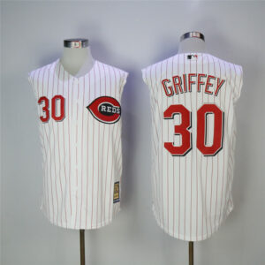 Men Cincinnati Reds #30 Ken Griffey Jr White Cooperstown Collection Player Stitched MLB Jersey