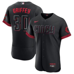 Men Cincinnati Reds #30 Ken Griffey Jr. Black 2023 City Connect Flex Base Stitched Jersey