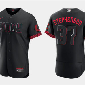 Men Cincinnati Reds #37 Tyler Stephenson Black 2023 City Connect Flex Base Stitched Jersey