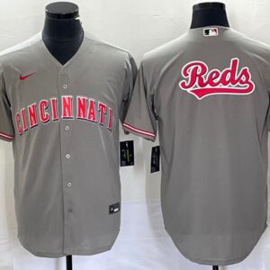 Men Cincinnati Reds Gray Team Big Logo Cool Base Stitched Baseball Jersey