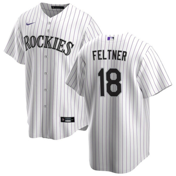 Men Colorado Rockies #18 Ryan Feltner White Stitched Baseball Jersey