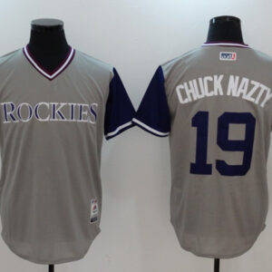 Men Colorado Rockies #19 Charlie Blackmon "Chuck Nazty" Grey Stitched Jersey