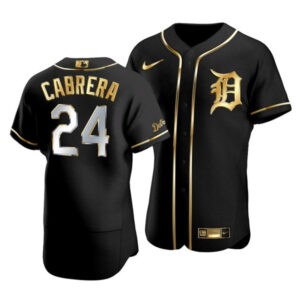 Men Detroit Tigers #24 Miguel Cabrera Golden Edition Black Flex Base Stitched Jersey