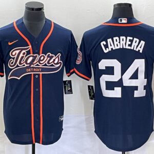 Men Detroit Tigers #24 Miguel Cabrera Navy Cool Base Stitched Baseball Jersey