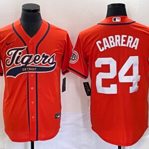 Men Detroit Tigers #24 Miguel Cabrera Orange Cool Base Stitched Baseball Jersey