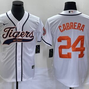 Men Detroit Tigers #24 Miguel Cabrera White Cool Base Stitched Baseball Jersey