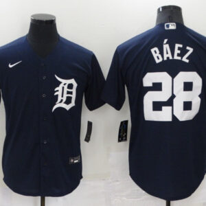 Men Detroit Tigers #28 Javier Baez Navy Cool Base Stitched Jersey