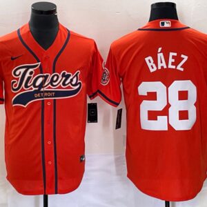 Men Detroit Tigers #28 Javier Baez Orange Cool Base Stitched Baseball Jersey