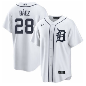 Men Detroit Tigers #28 Javier Baez White Cool Base Stitched MLB Jersey