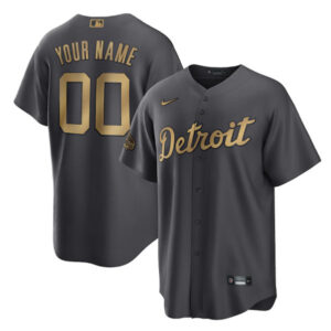 Men Detroit Tigers Active Player Custom Charcoal 2022 All-Star Cool Base Stitched Baseball Jersey