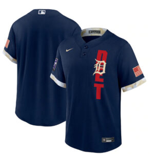 Men Detroit Tigers Blank 2021 Navy All-Star Cool Base Stitched MLB Jersey