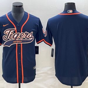 Men Detroit Tigers Blank Navy Cool Base Stitched Baseball Jersey