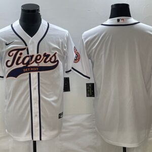 Men Detroit Tigers Blank White Cool Base Stitched Baseball Jersey