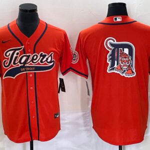 Men Detroit Tigers Orange Team Big Logo Cool Base Stitched Baseball Jersey