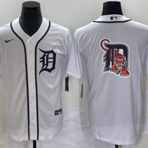 Men Detroit Tigers White Team Big Logo Cool Base Stitched Jersey