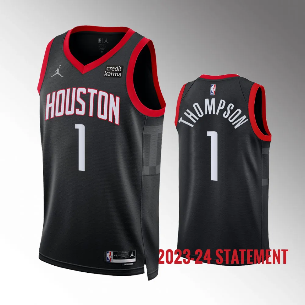 Men Houston Rockets #1 Statement Edition Black 2023-24 Amen Thompson Jersey Swingman