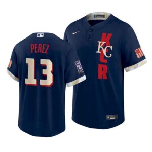 Men Kansas City Royals #13 Salvador Perez 2021 Navy All-Star Cool Base Stitched MLB Jersey