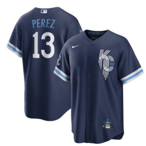 Men Kansas City Royals #13 Salvador Perez 2022 Navy City Connect Cool Base Stitched Jersey