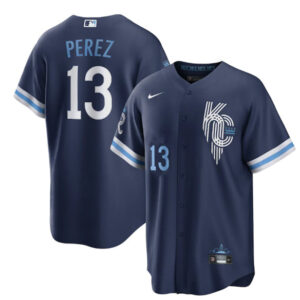 Men Kansas City Royals #13 Salvador Perez 2022 Navy City Connect Cool Base Stitched Jersey