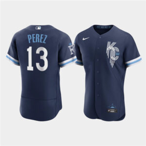 Men Kansas City Royals #13 Salvador Perez 2022 Navy City Connect Flex Base Stitched Jersey