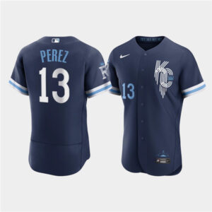 Men Kansas City Royals #13 Salvador Perez 2022 Navy City Connect Flex Base Stitched MLB Jersey