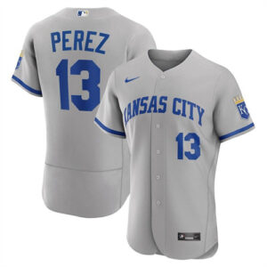 Men Kansas City Royals #13 Salvador Perez Grey Flex Base Stitched Jersey