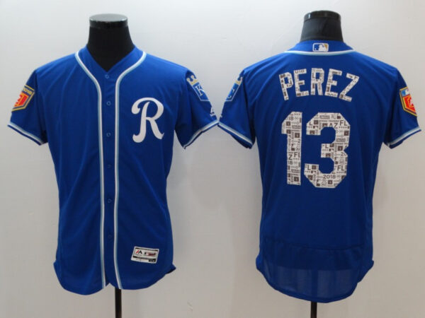 Men Kansas City Royals #13 Salvador Perez Royal 2018 Spring Training Flexbase Stitched MLB Jersey