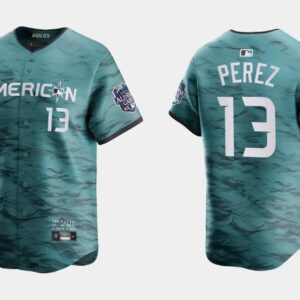 Men Kansas City Royals #13 Salvador Perez Teal 2023 All-star Cool Base With Patch Stitched Baseball Jersey