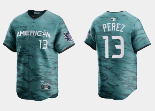 Men Kansas City Royals #13 Salvador Perez Teal 2023 All-star Cool Base With Patch Stitched Baseball Jersey