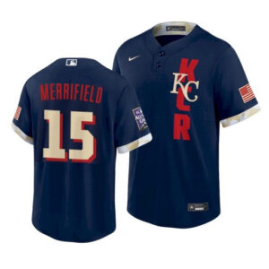 Men Kansas City Royals #15 Whit Merrifield 2021 Navy All-Star Cool Base Stitched MLB Jersey