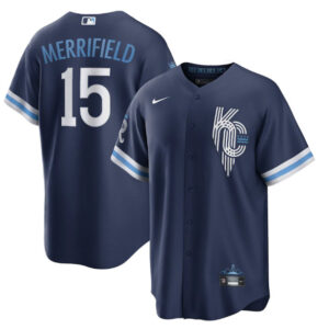 Men Kansas City Royals #15 Whit Merrifield 2022 Navy City Connect Cool Base Stitched Jersey