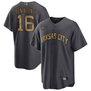 Men Kansas City Royals #16 Andrew Benintendi Charcoal 2022 All-Star Cool Base Stitched Baseball Jersey