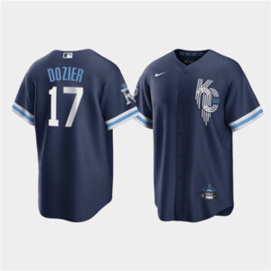 Men Kansas City Royals #17 Hunter Dozier 2022 Navy City Connect Cool Base Stitched Jersey