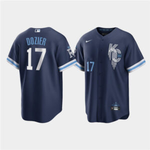 Men Kansas City Royals #17 Hunter Dozier 2022 Navy City Connect Cool Base Stitched Jersey