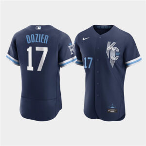 Men Kansas City Royals #17 Hunter Dozier 2022 Navy City Connect Flex Base Stitched MLB Jersey