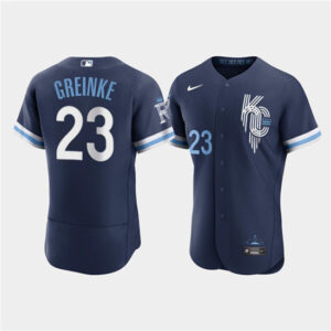 Men Kansas City Royals #23 Zack Greinke 2022 Navy City Connect Flex Base Stitched MLB Jersey