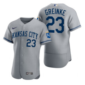 Men Kansas City Royals #23 Zack Greinke Grey Flex Base Stitched Jersey