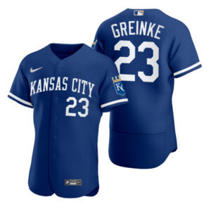 Men Kansas City Royals #23 Zack Greinke Royal Flex Base Stitched Jersey