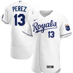 Men Kansas City Royals White #13 Salvador Perez Flex Base Stitched MLB Jersey