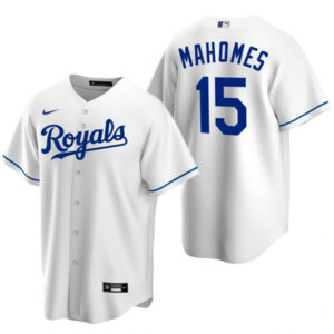 Men Kansas City Royals White #15 Patrick Mahomes Stitched MLB Jersey